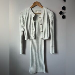 Women’s HAPPILY GREY Elegant Bodycon Cream Midi Dress with Cardigan Set